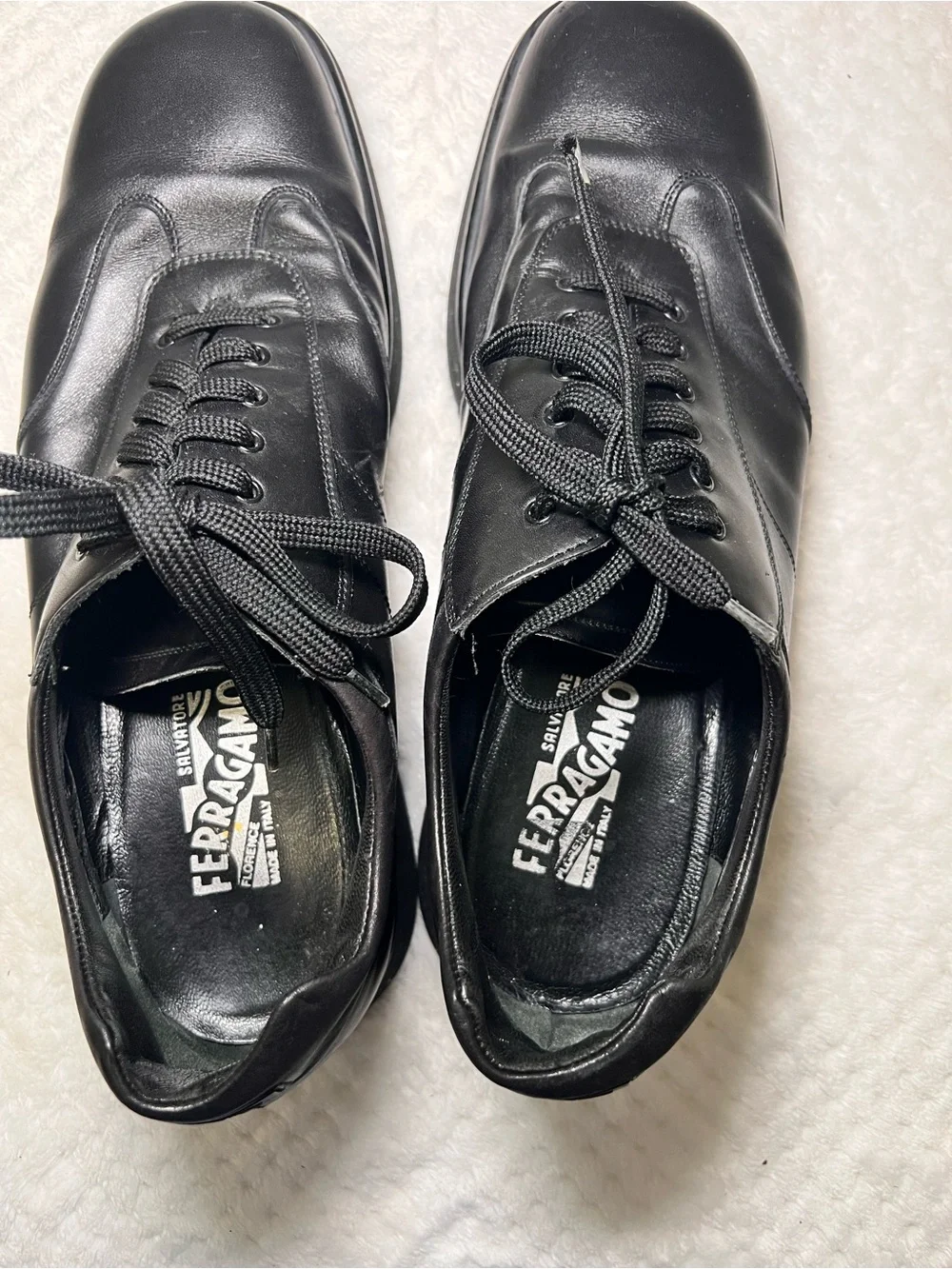Salvatore Ferragamo Black Leather Lace-Up Oxfords
